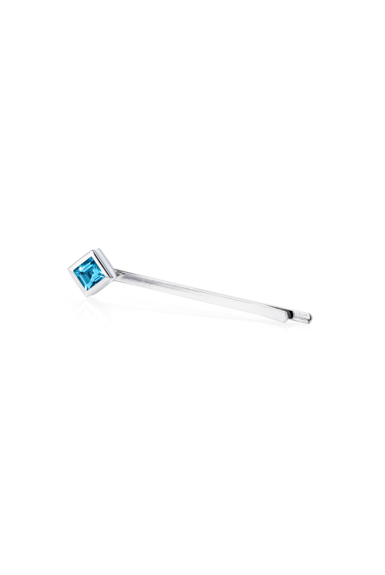 square blue topaz hair slider in rhodium plated sterling silver with white enamel - Something Blue By Ostro