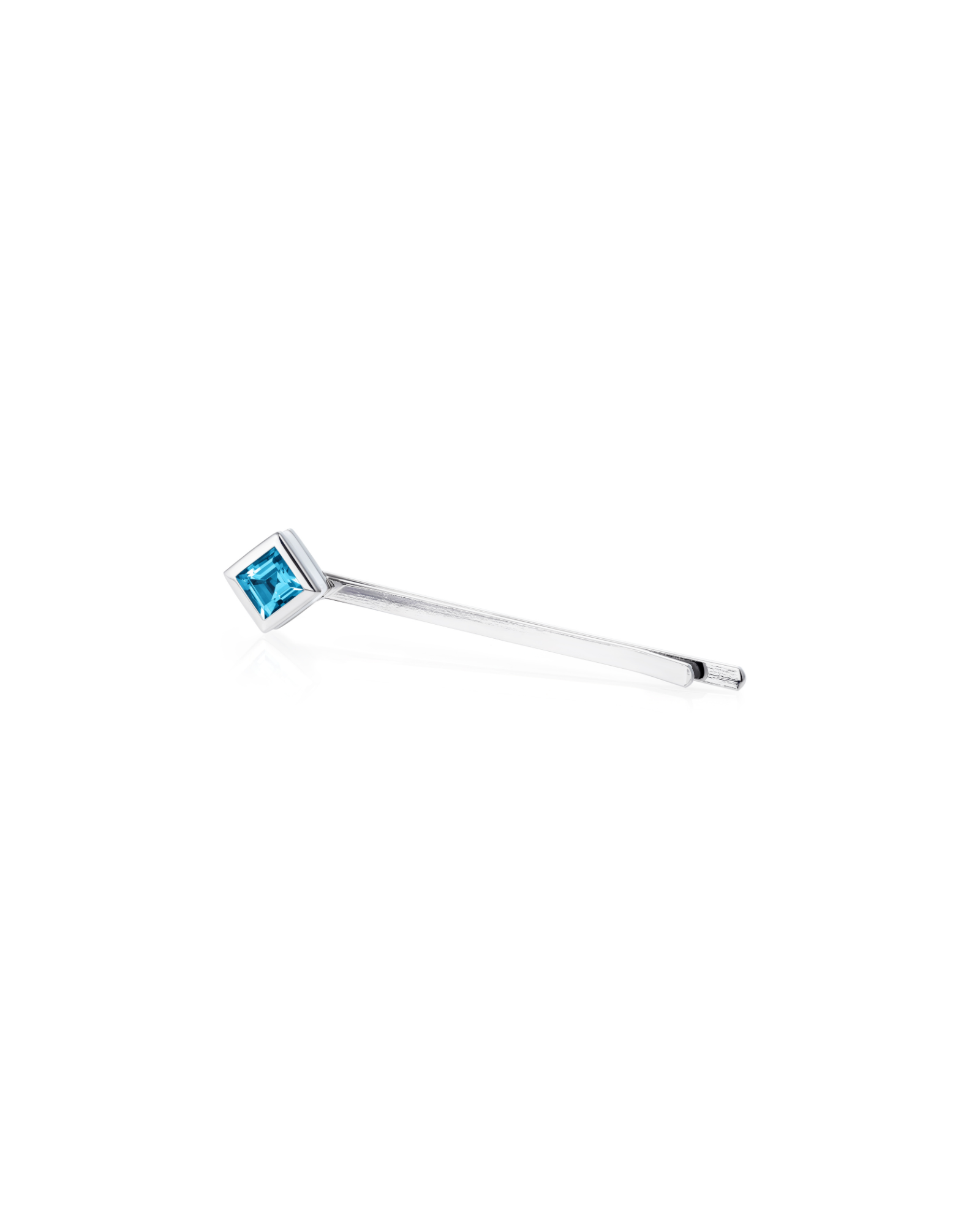 square blue topaz hair slider in rhodium plated sterling silver with white enamel - Something Blue By Ostro