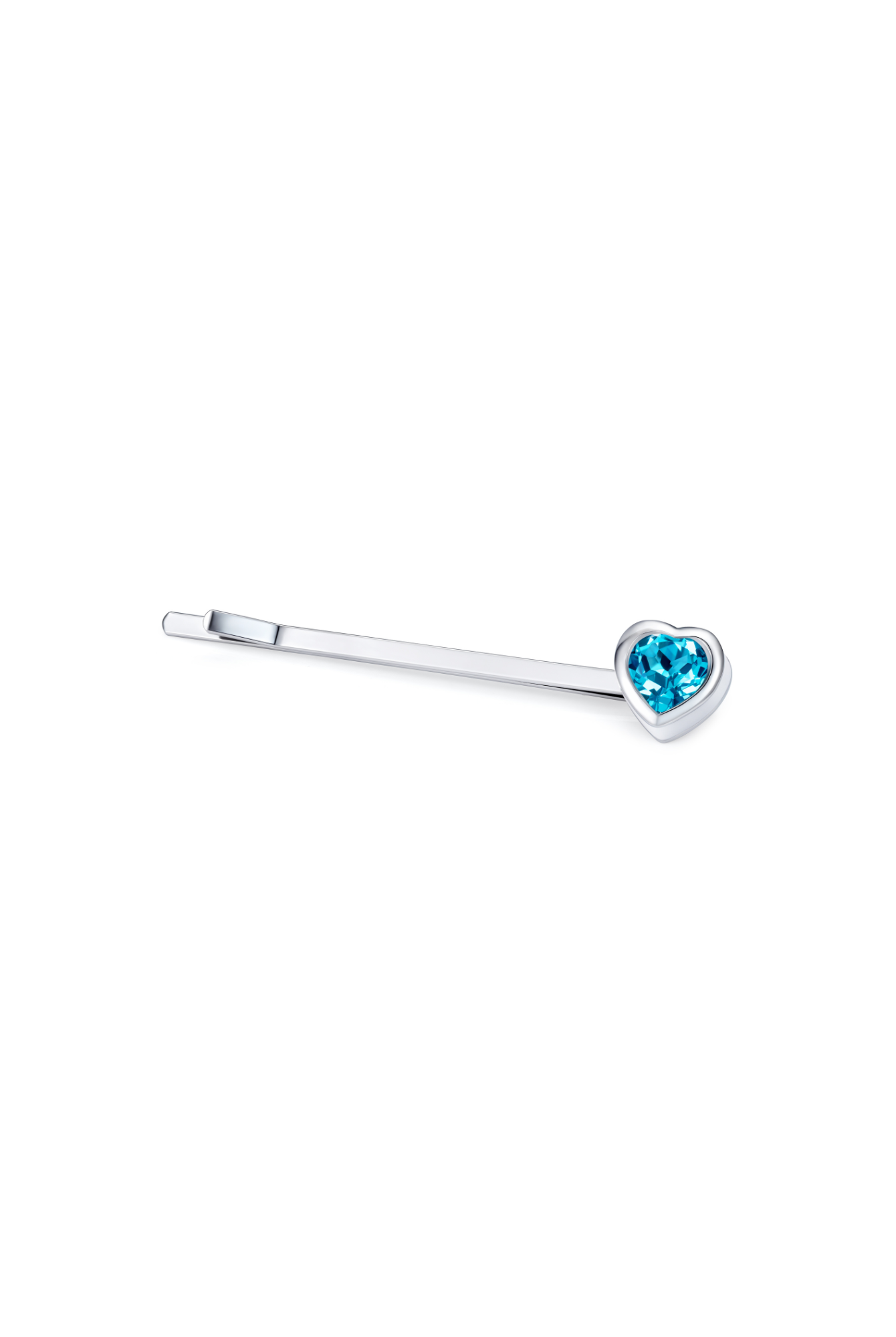 Heart-shaped blue topaz hair slider in rhodium plated sterling silver with hand-applied white enamel - Something Blue By Ostro