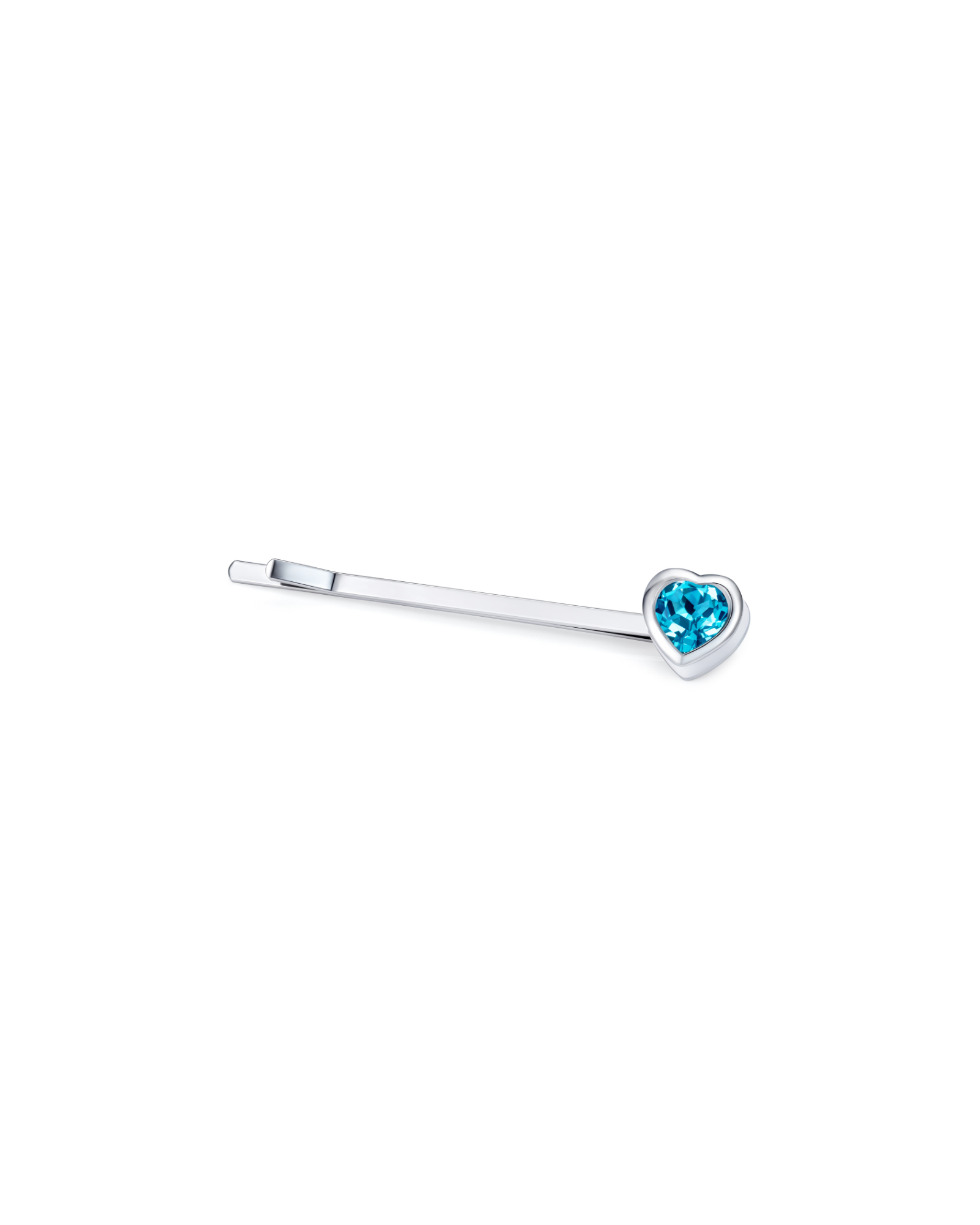 Heart-shaped blue topaz hair slider in rhodium plated sterling silver with hand-applied white enamel - Something Blue By Ostro