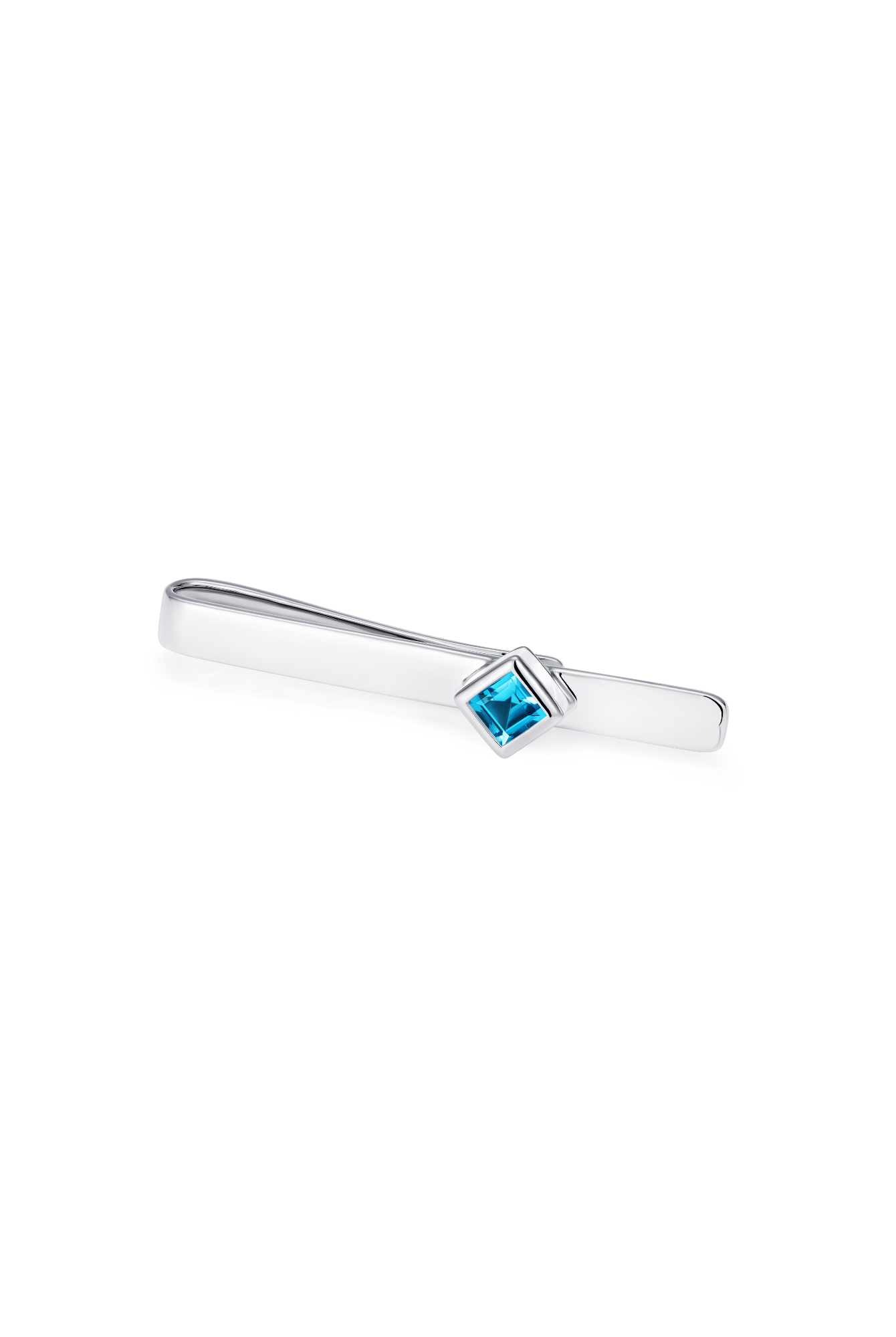 Blue topaz tie clip in rhodium plated sterling silver with white enamel - Something Blue By Ostro
