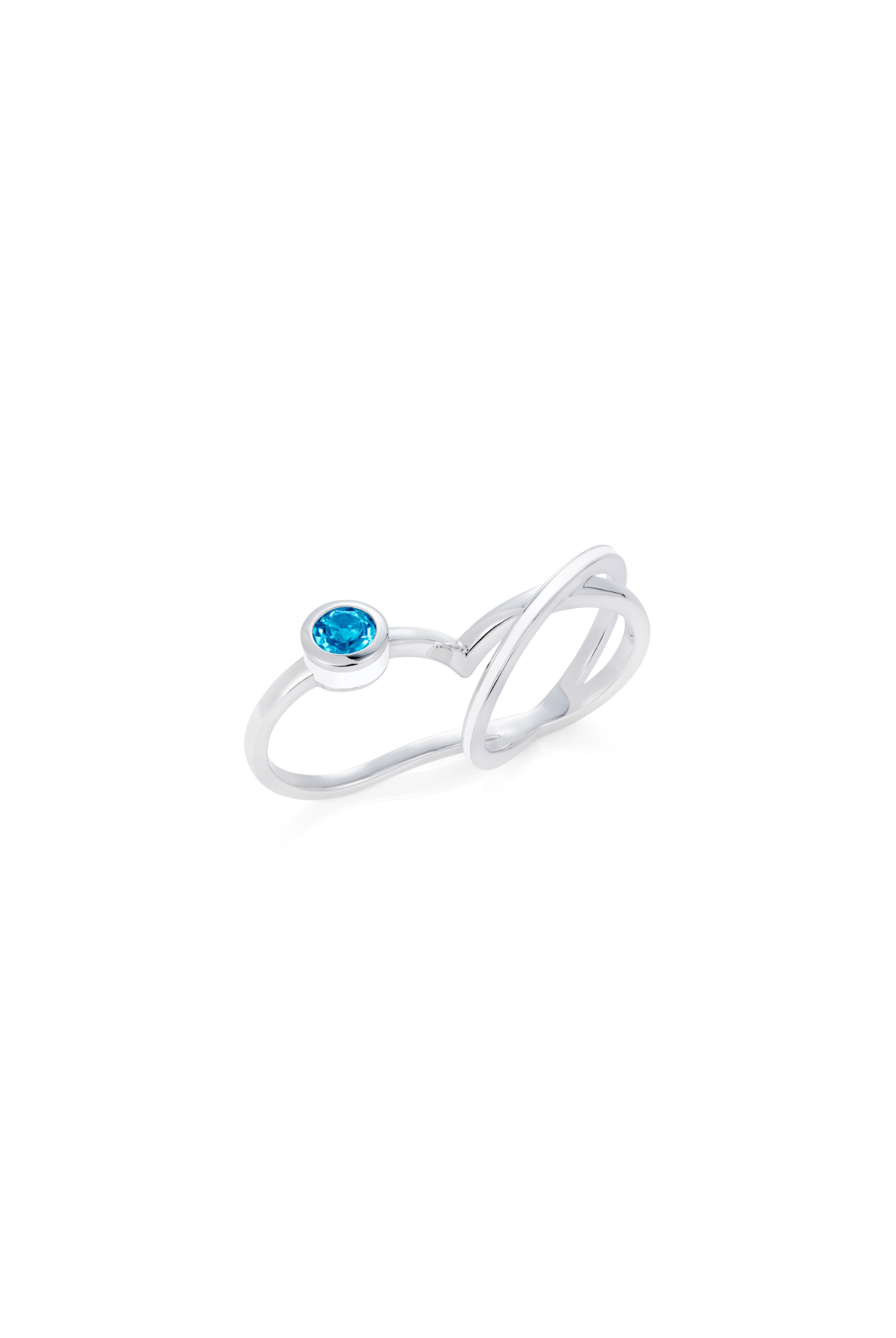 Double ring with blue topaz in intertwining sterling silver and white enamel bands - Something Blue By Ostro