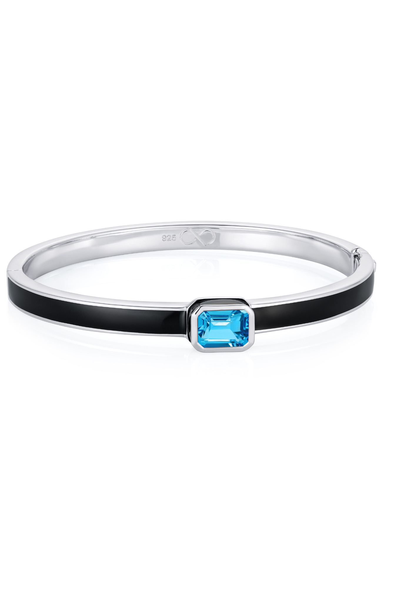Sterling silver bangle with octagon blue topaz and hand-applied midnight black enamel - Something Blue By Ostro
