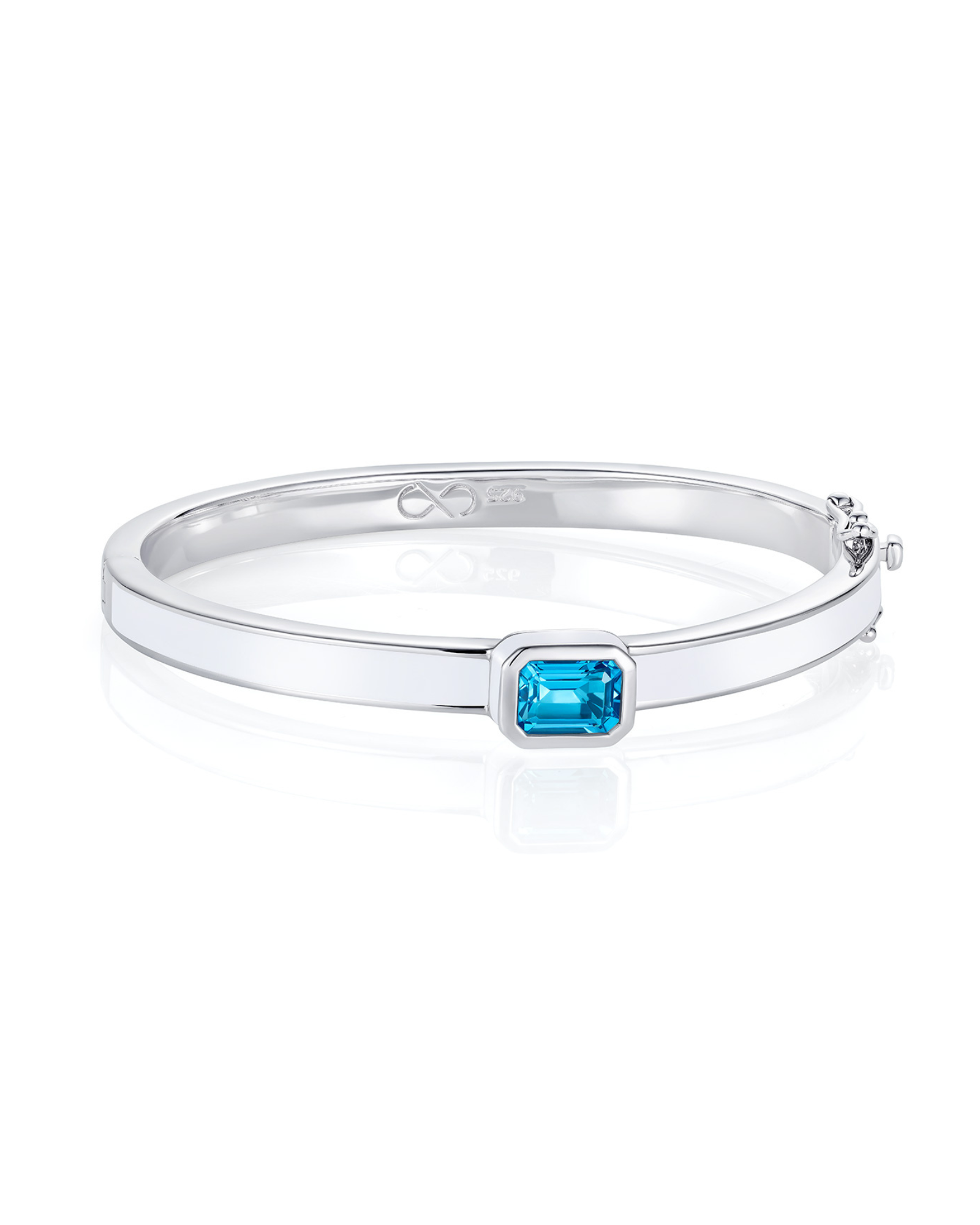 Sterling silver bangle with octagon blue topaz and hand-applied white enamel - Something Blue By Ostro