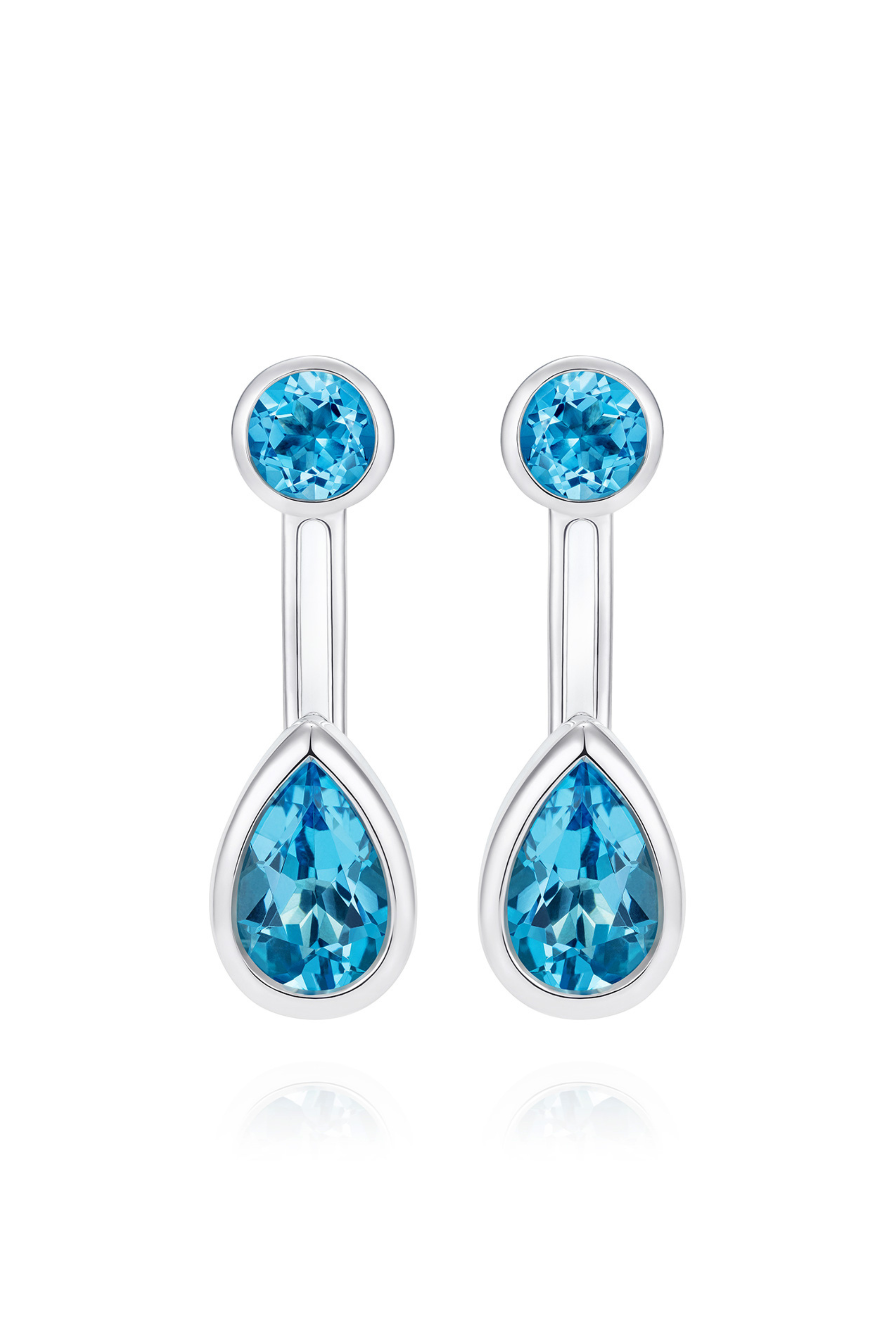 Blue topaz earring set with round stud earrings and pear-shaped drop earrings in rhodium plated sterling silver with hand-applied white enamel - Something Blue By Ostro