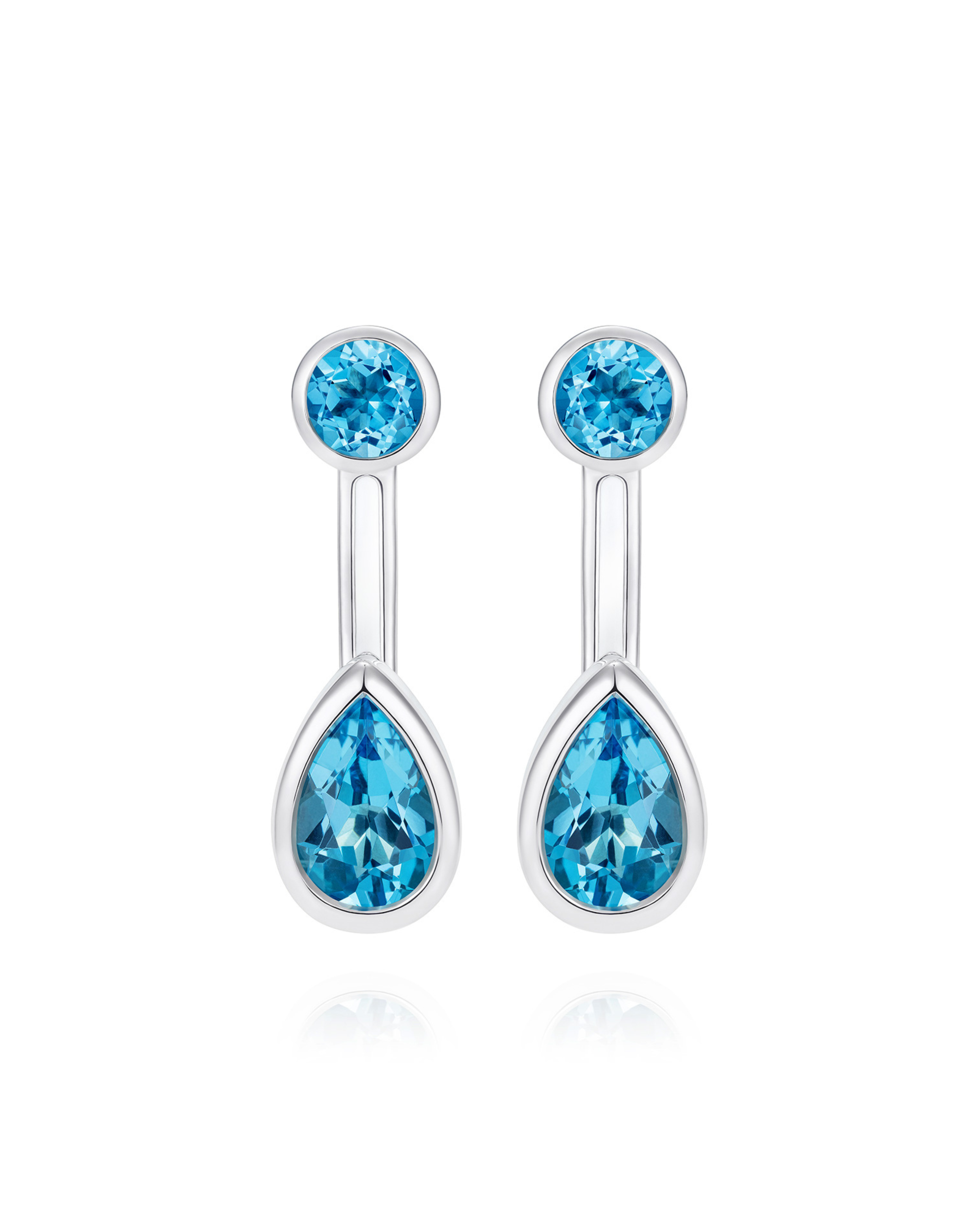 Blue topaz earring set with round stud earrings and pear-shaped drop earrings in rhodium plated sterling silver with hand-applied white enamel - Something Blue By Ostro