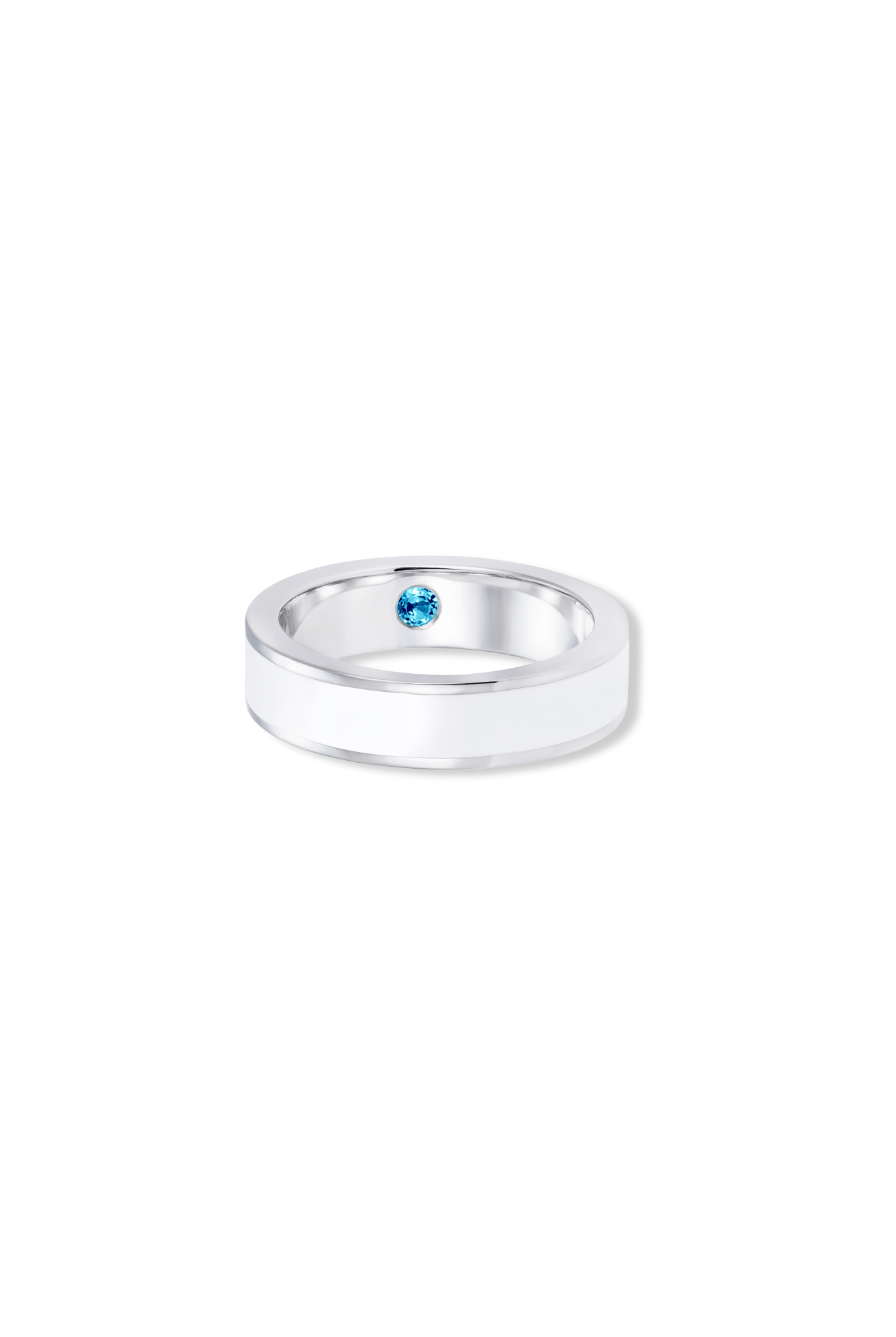White enamel sterling silver men's ring with hidden blue topaz gemstone - Something Blue By Ostro