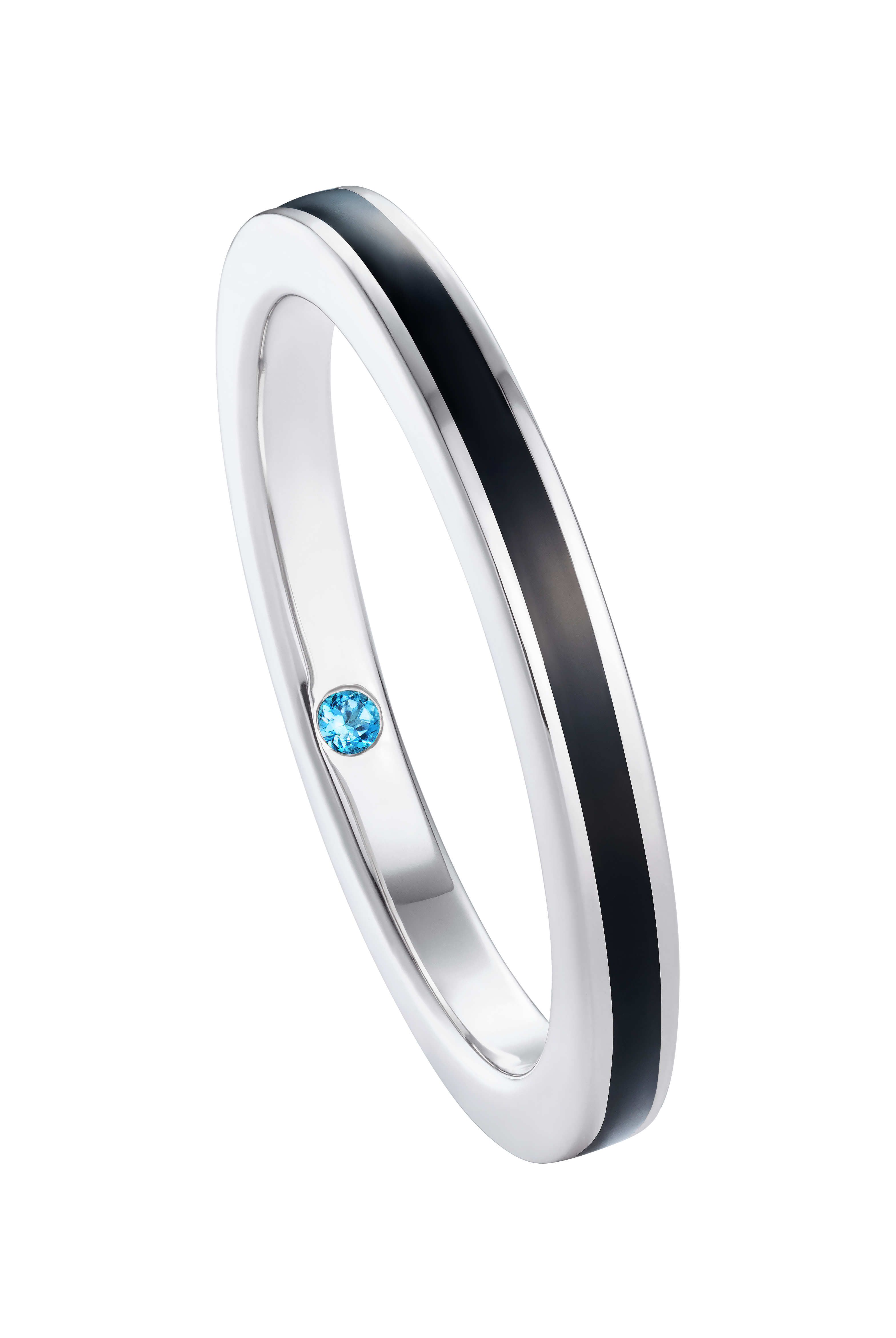 Sterling silver ring for her with hidden blue topaz and hand-applied midnight black enamel - Something Blue By Ostro