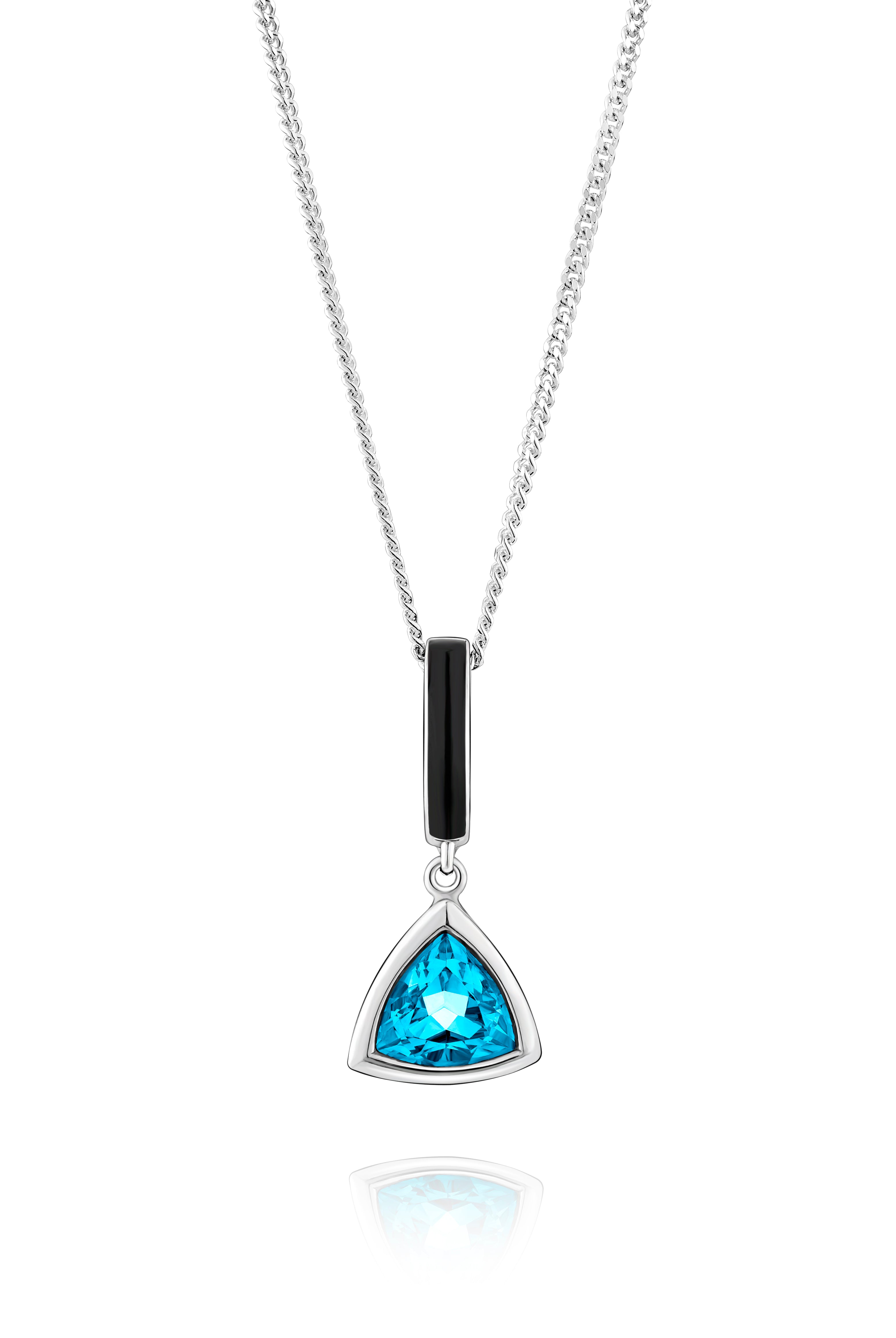 Sterling silver necklace with trillion-cut blue topaz charm and hand-applied black enamel - Something Blue By Ostro