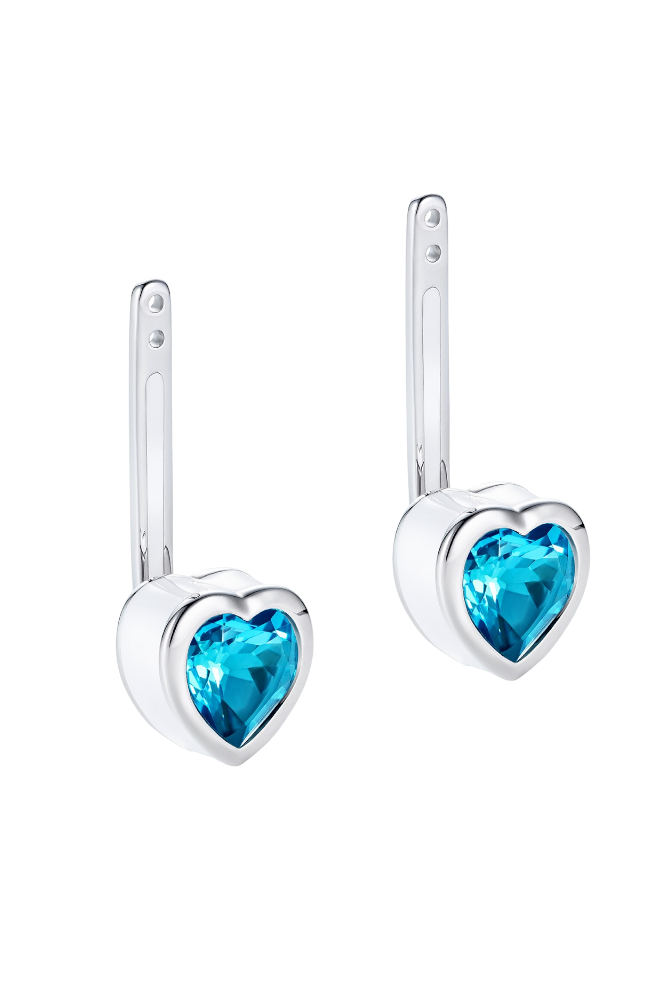 Heart-shaped blue topaz earring drops in rhodium plated sterling silver with white enamel - Something Blue By Ostro