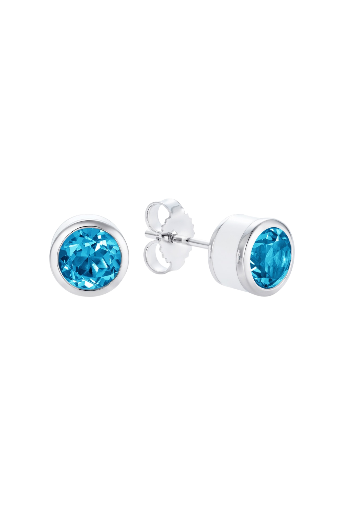 Round blue topaz stud earrings in rhodium plated sterling silver with white enamel - Something Blue By Ostro