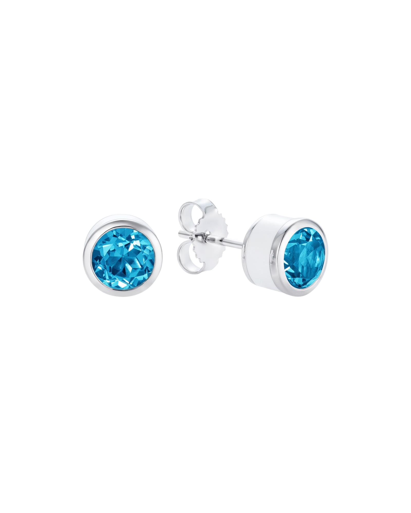 Round blue topaz stud earrings in rhodium plated sterling silver with white enamel - Something Blue By Ostro