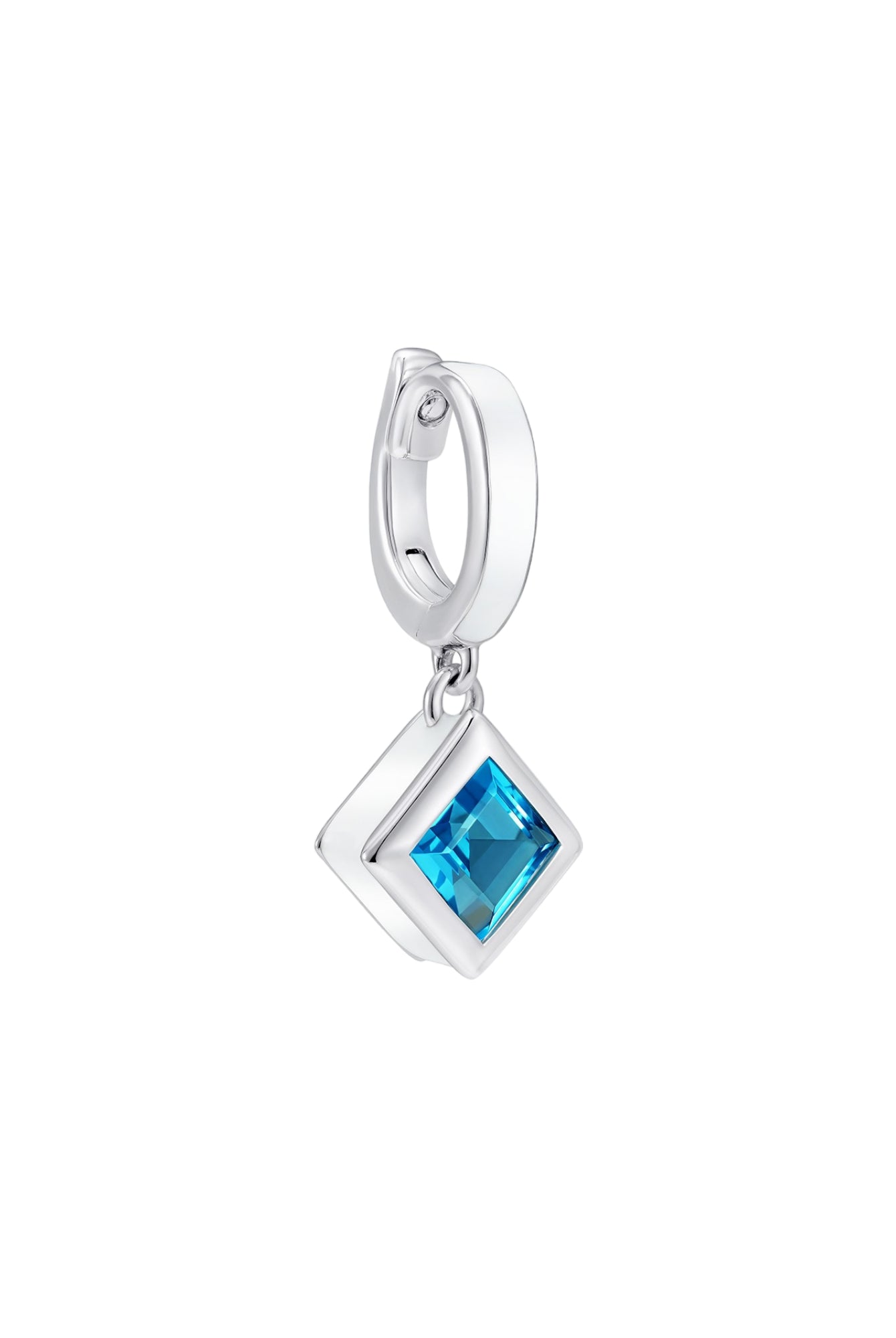 Square blue topaz charm in rhodium plated sterling silver with hand-applied white enamel - Something Blue By Ostro