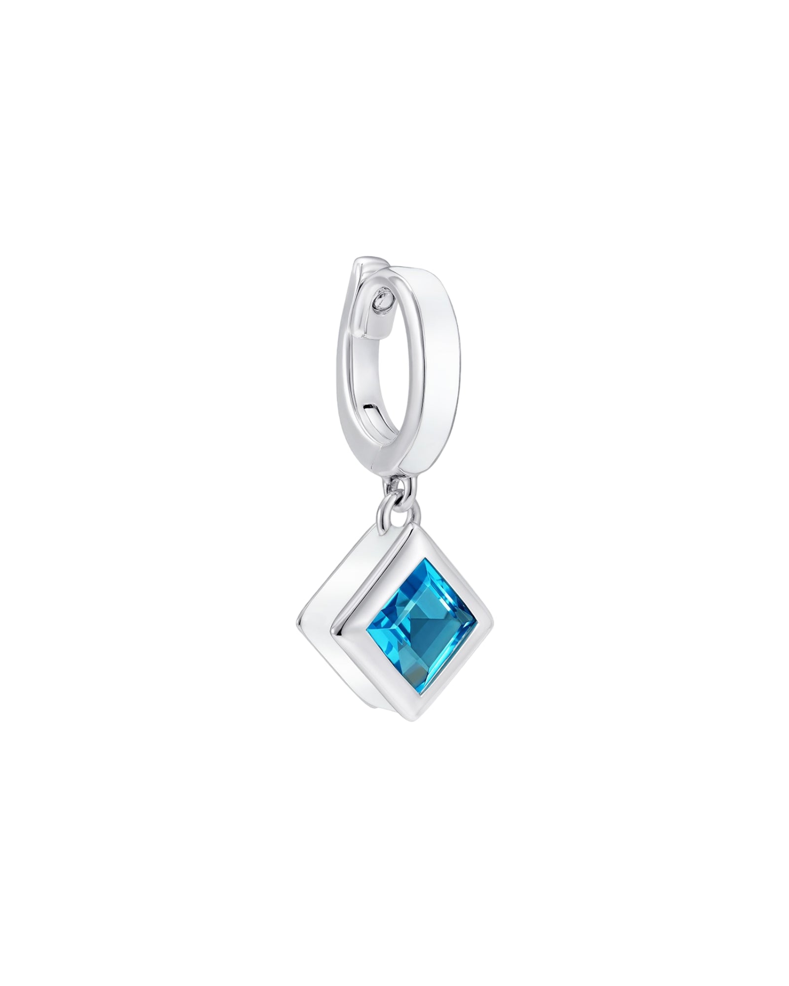 Square blue topaz charm in rhodium plated sterling silver with hand-applied white enamel - Something Blue By Ostro