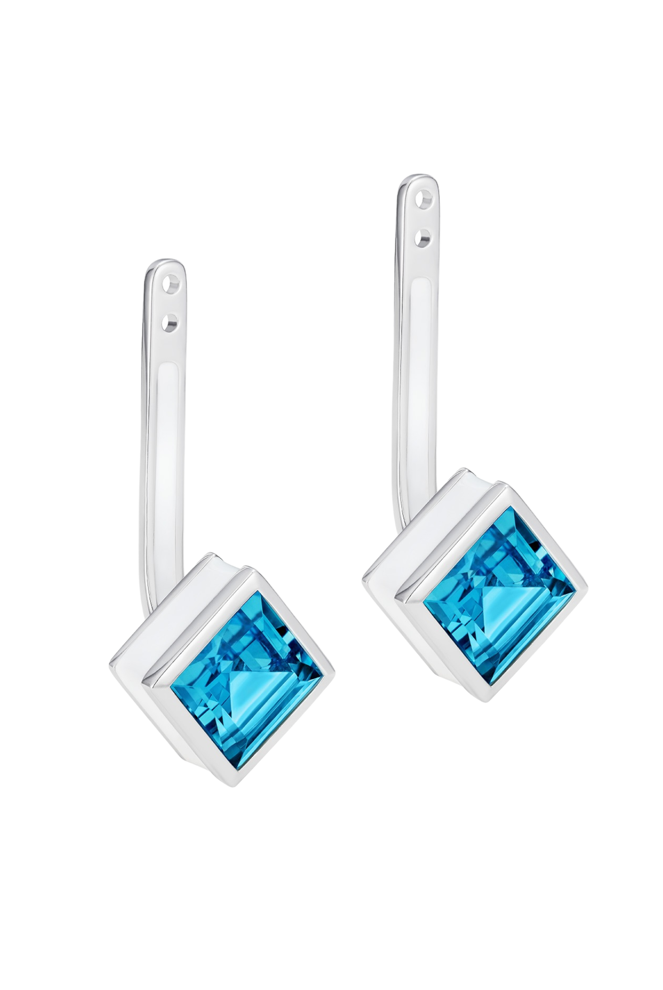 Square blue topaz earring drops in sterling silver with white enamel - Something Blue By Ostro