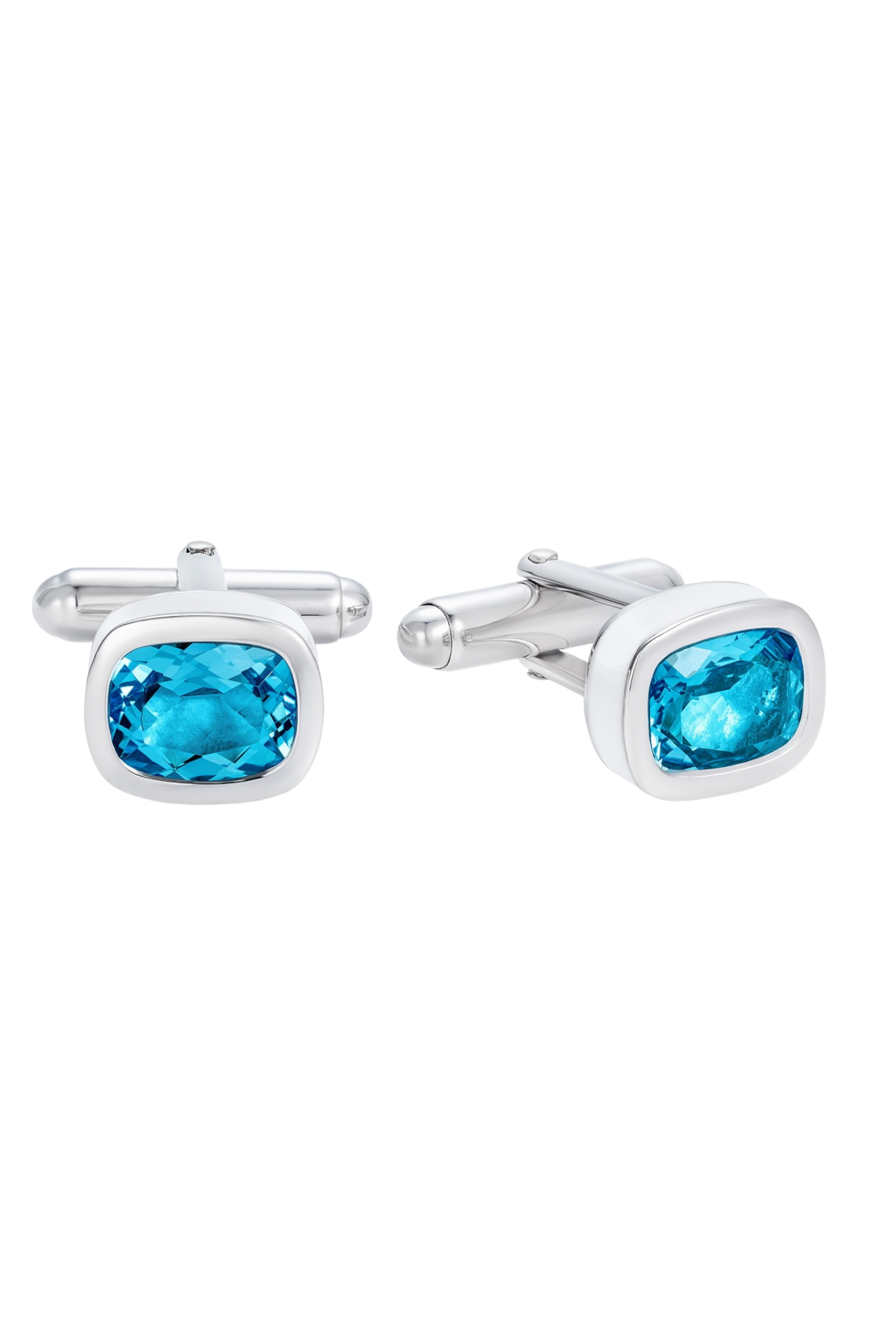 Cushion-shaped blue topaz cufflinks in rhodium plated sterling silver with white enamel - Something Blue By Ostro