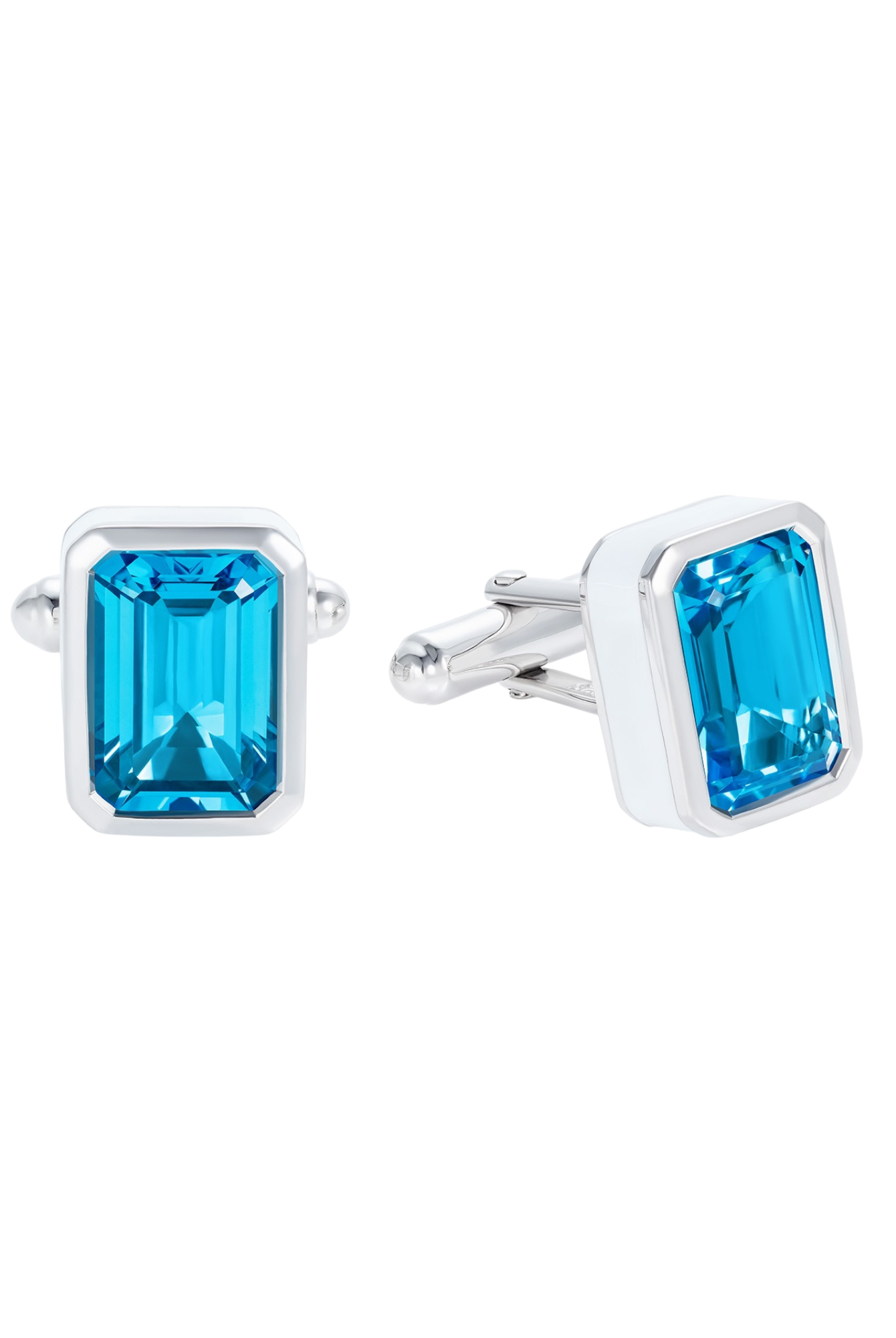 Octagon blue topaz cufflinks in rhodium plated sterling silver with white enamel - Something Blue By Ostro