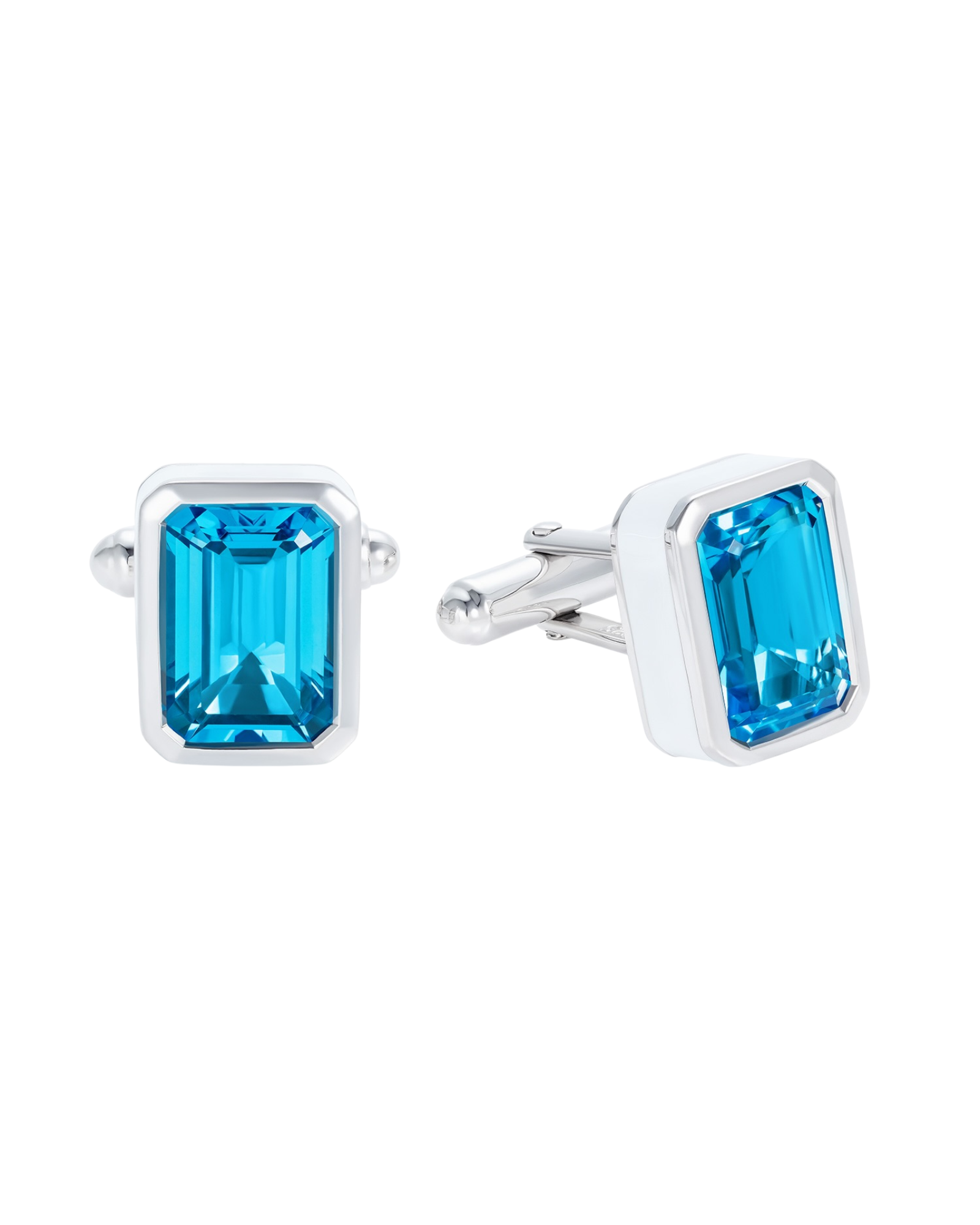 Octagon blue topaz cufflinks in rhodium plated sterling silver with white enamel - Something Blue By Ostro
