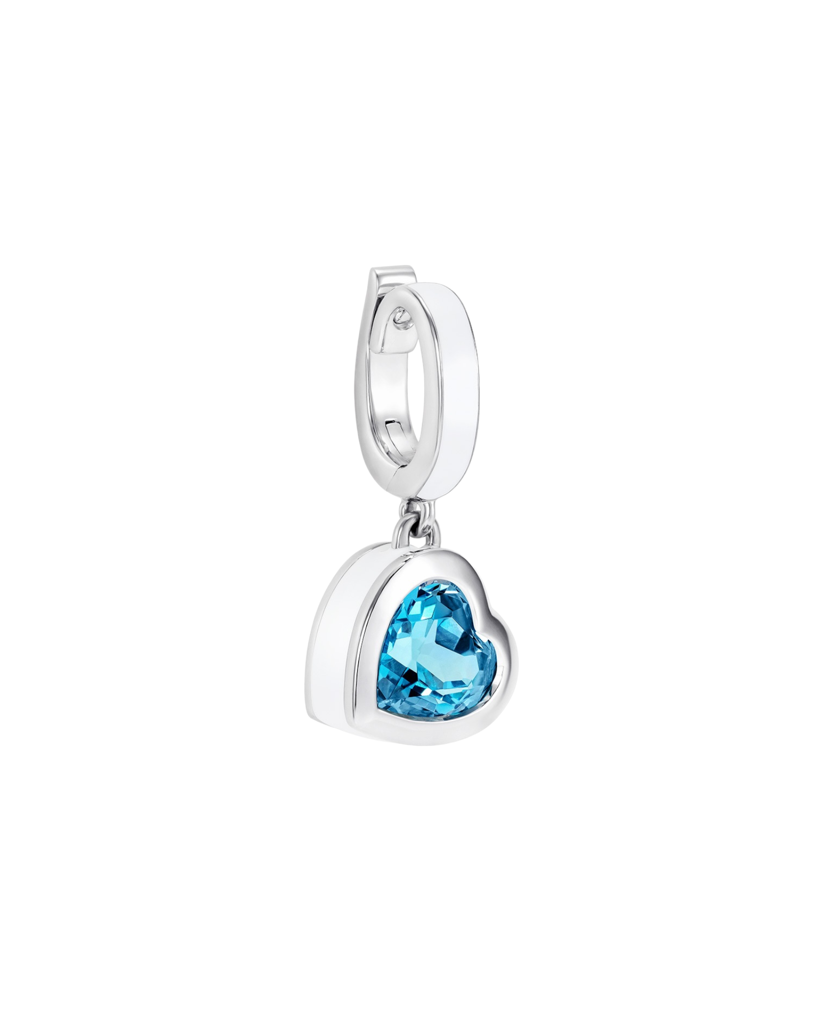 Heart-shaped blue topaz charm in rhodium plated sterling silver with white enamel - Something Blue By Ostro