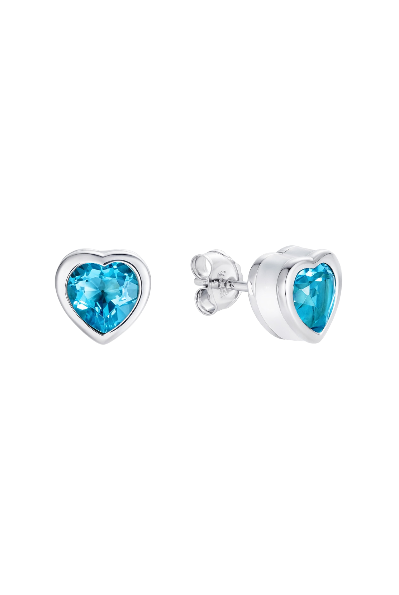 Heart-shaped blue topaz stud earrings in rhodium plated sterling silver with white enamel - Something Blue By Ostro