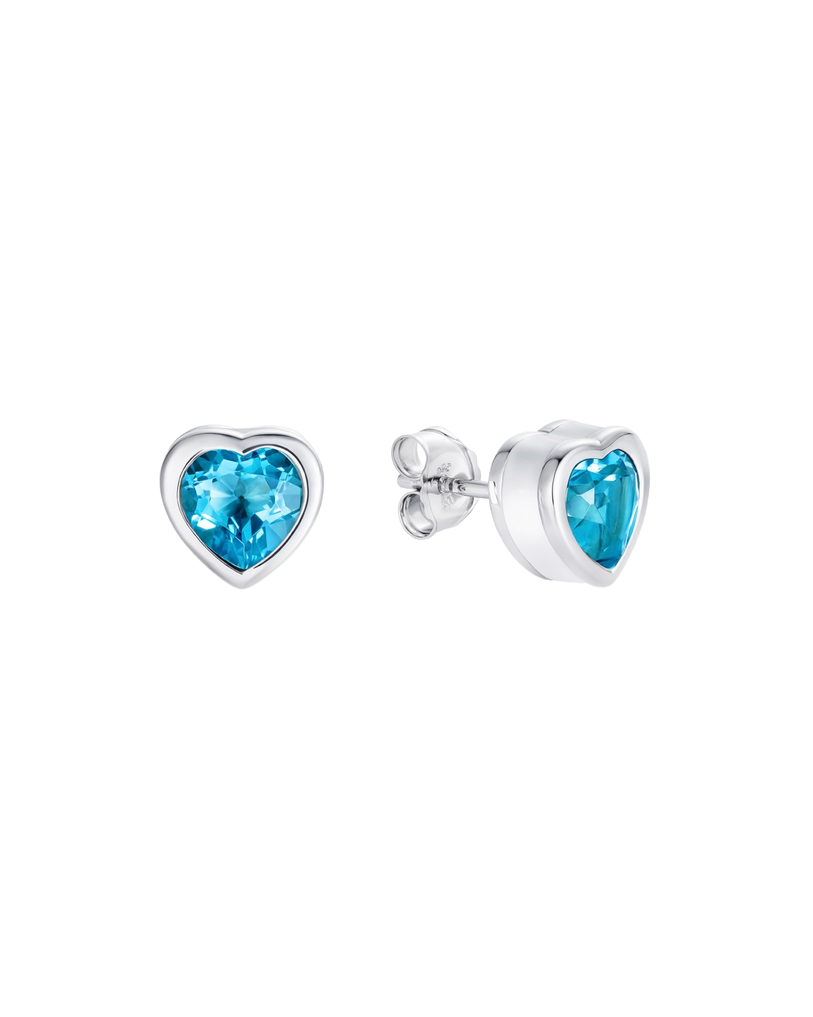 Heart-shaped blue topaz stud earrings in rhodium plated sterling silver with white enamel - Something Blue By Ostro