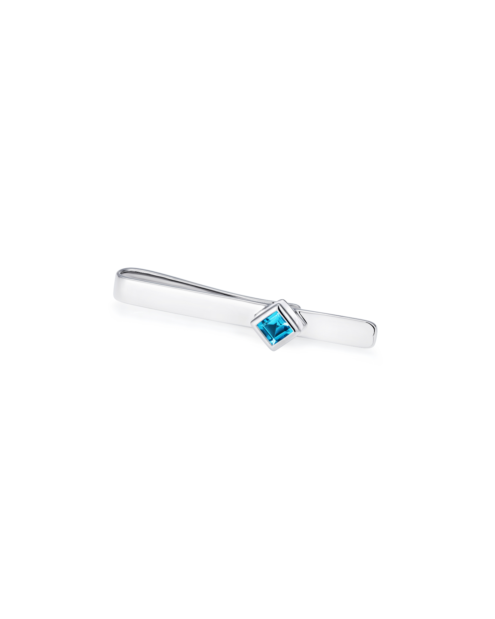 Blue topaz tie clip in rhodium plated sterling silver with white enamel - Something Blue By Ostro