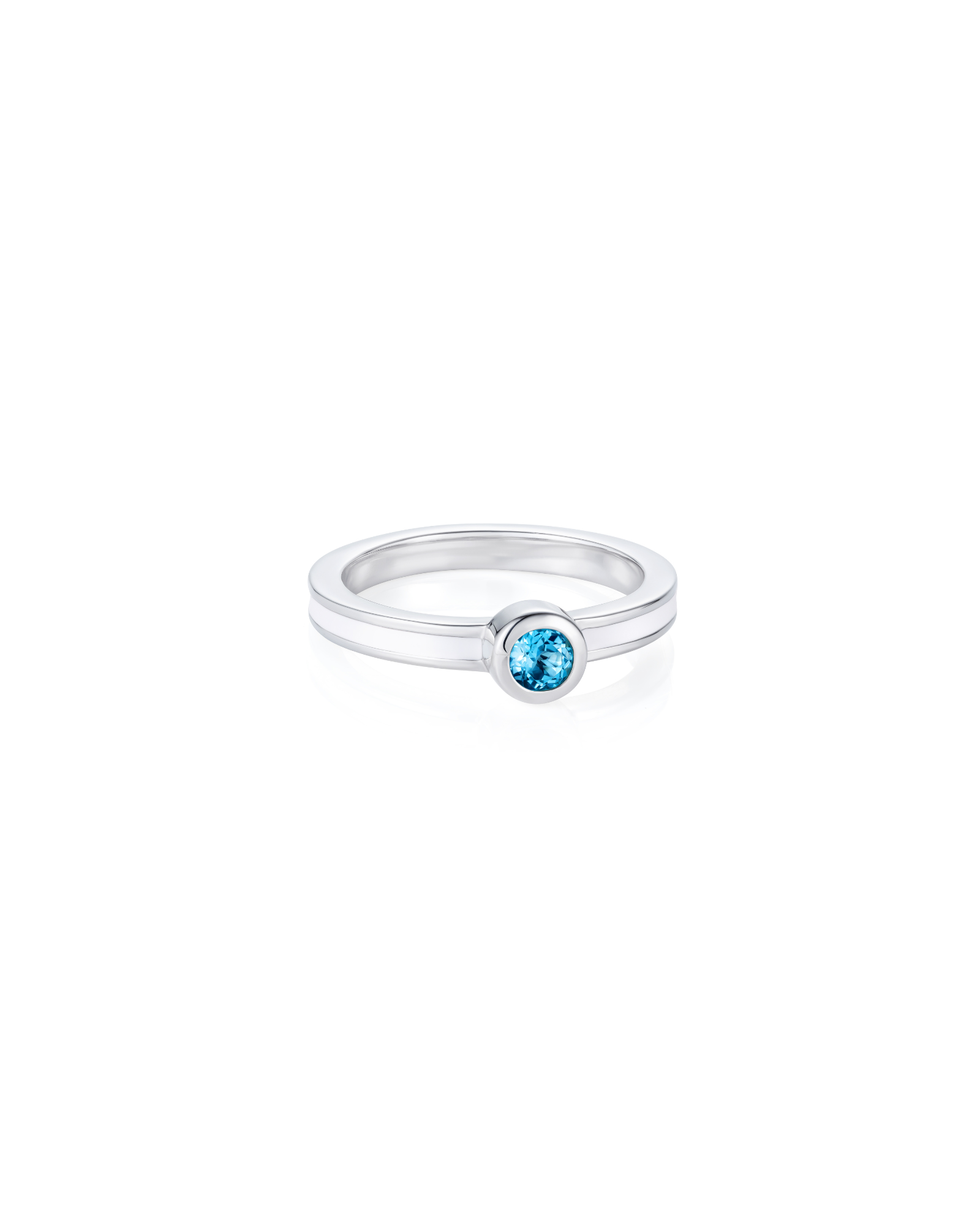 Round white stacking ring with blue topaz in rhodium plated sterling silver - Something Blue By Ostro