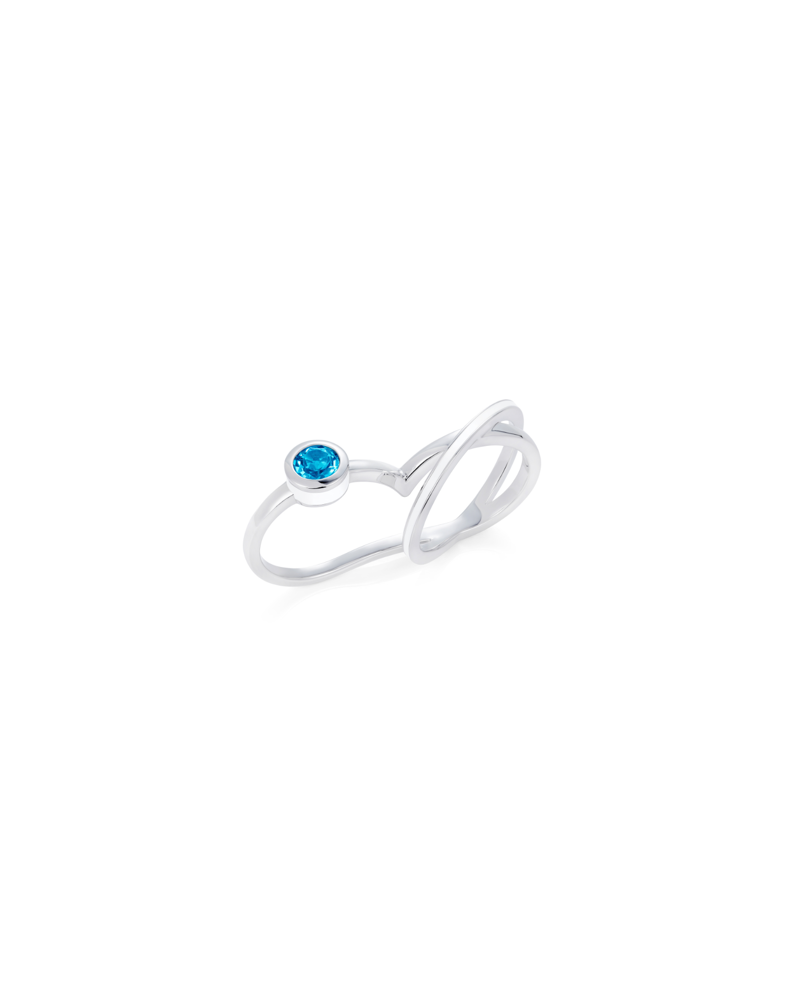 Double ring with blue topaz in intertwining sterling silver and white enamel bands - Something Blue By Ostro