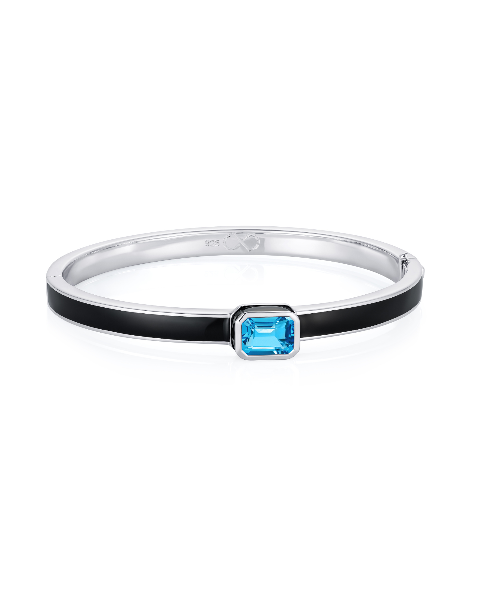Sterling silver bangle with octagon blue topaz and hand-applied midnight black enamel - Something Blue By Ostro