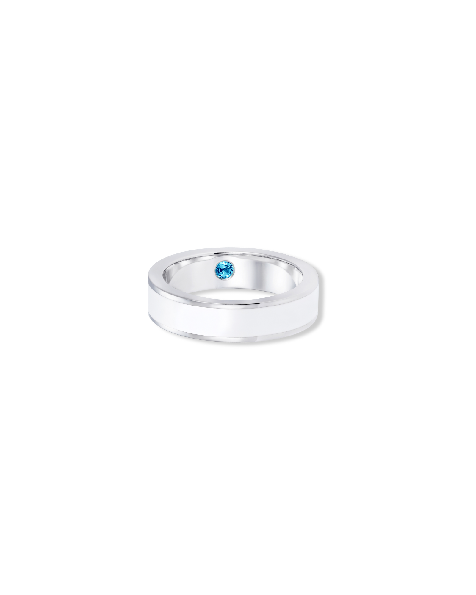 White enamel sterling silver men's ring with hidden blue topaz gemstone - Something Blue By Ostro