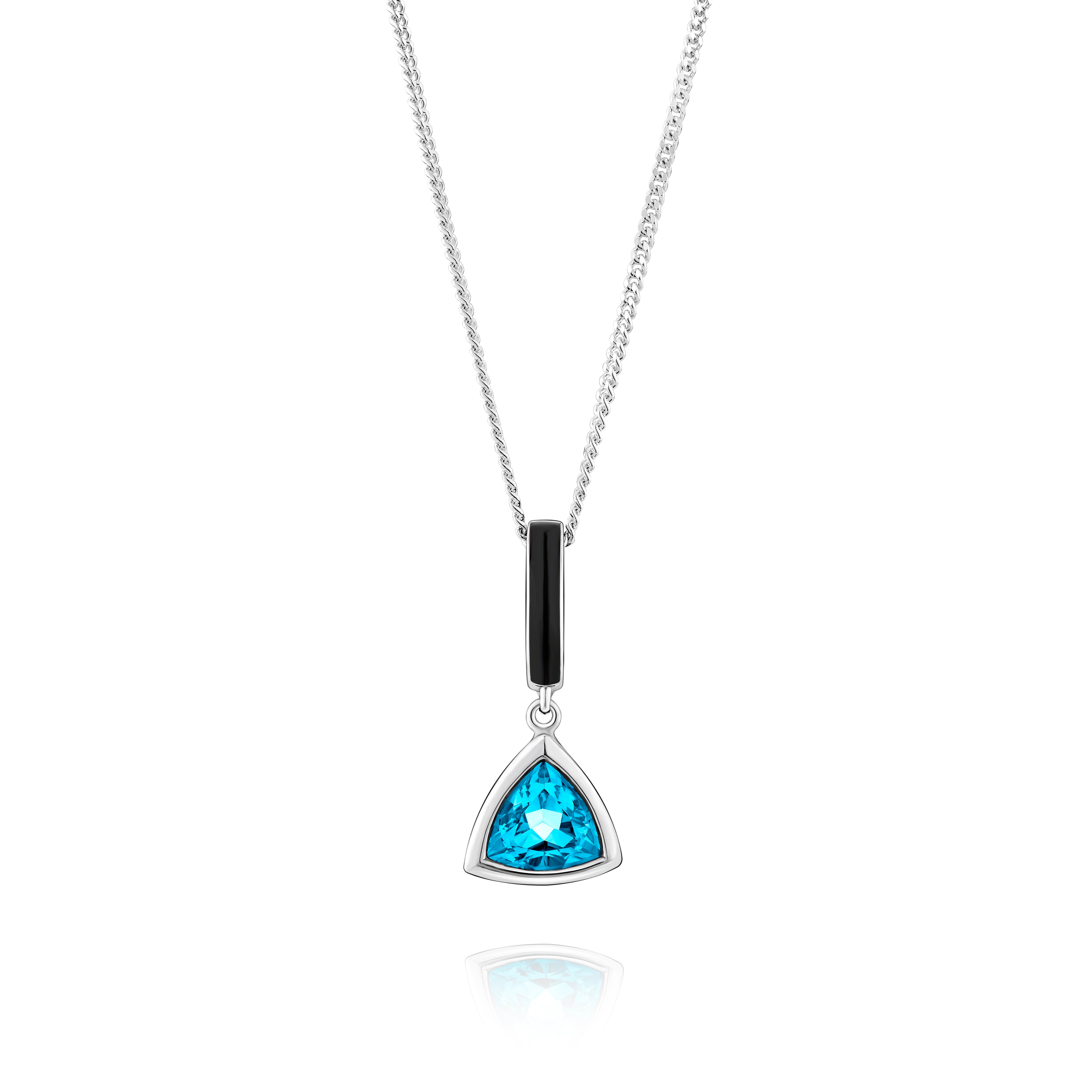Sterling silver necklace with trillion-cut blue topaz charm and hand-applied black enamel - Something Blue By Ostro