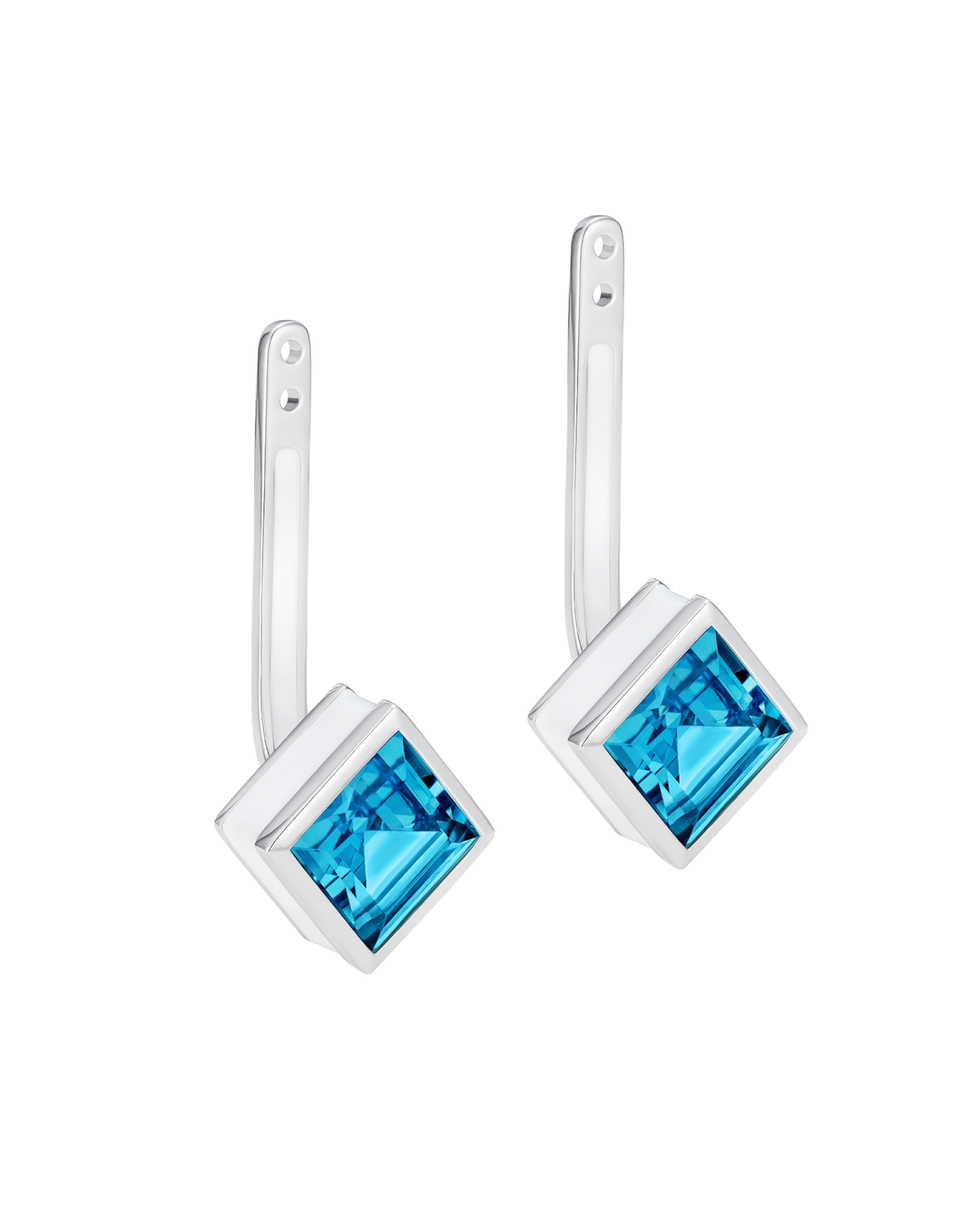Square blue topaz earring drops in sterling silver with white enamel - Something Blue By Ostro